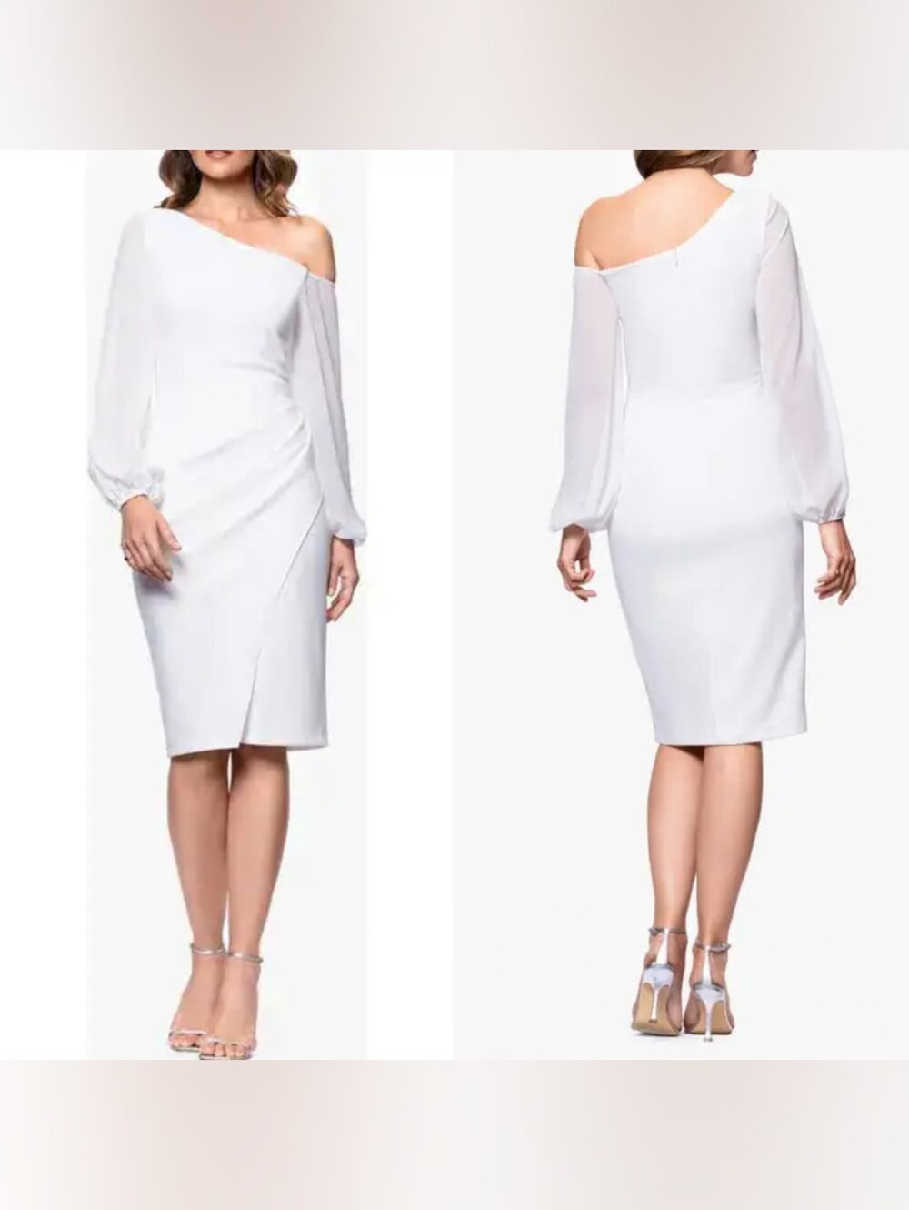 Betsy & Adam Long Sleeve Asymmetrical Ruched Sheath Dress 10P Wedding Formal - Picture 1 of 11